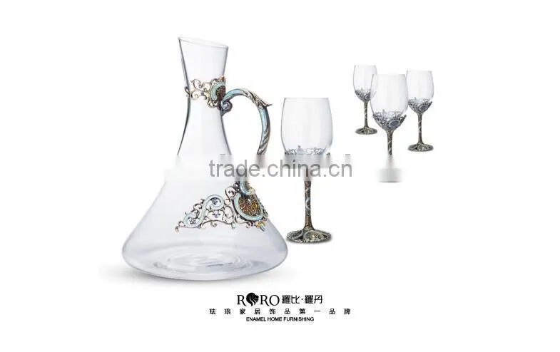 RORO Classic Pattern enamel home decoration pewter design craft goblet crystal red wine glass set