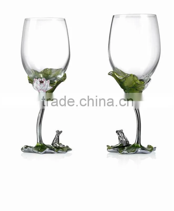 RORO Harmony water lily enamel crystal glass red wine glass