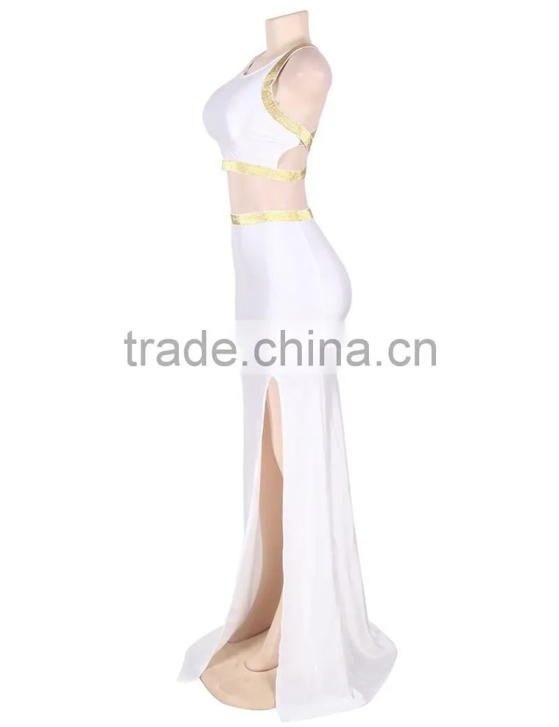Latest fashion white seperate long style high split wholesale evening dress 2016