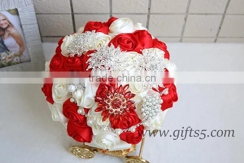 Handmade Gorgeous Brooch Bouquet, red and Silver Wedding Brooch jewelry Bouquet