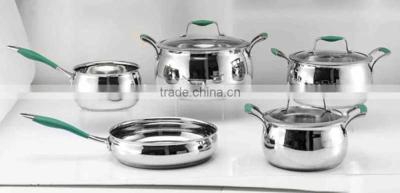 9pcs green silicone handle stainless steel italy cookware set