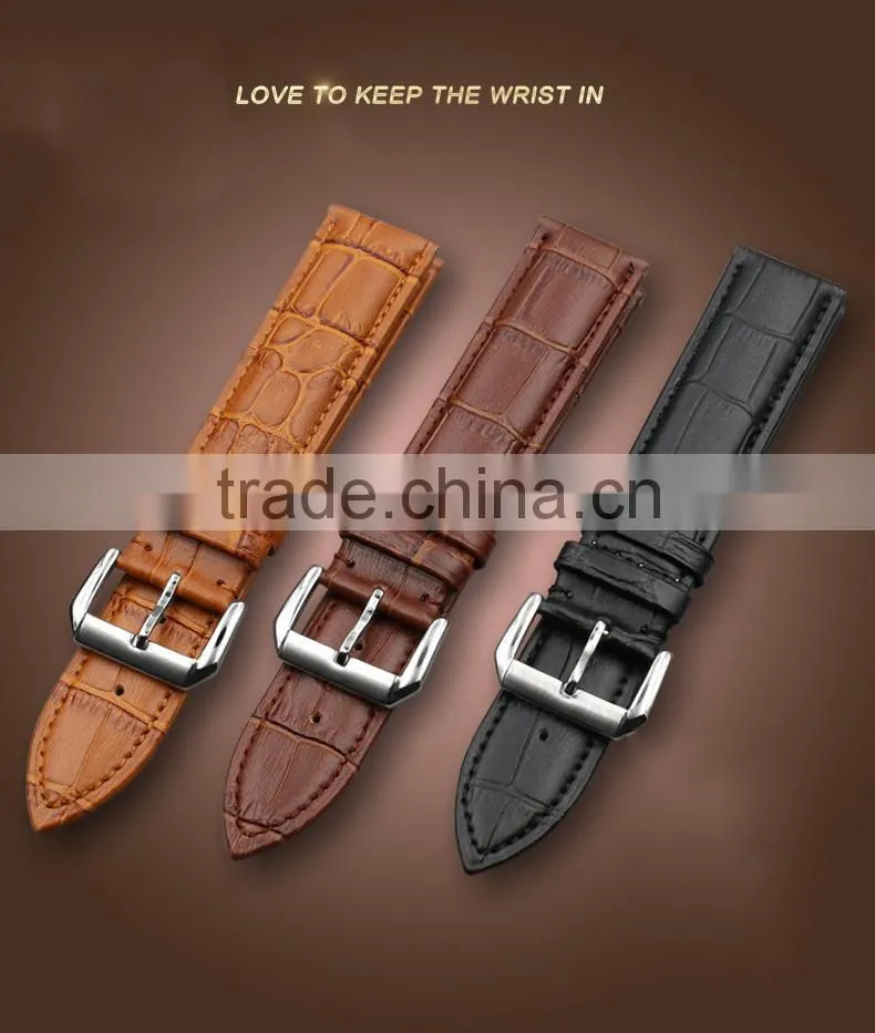 Luxury brand watch leather band with stainless steel pin buckle