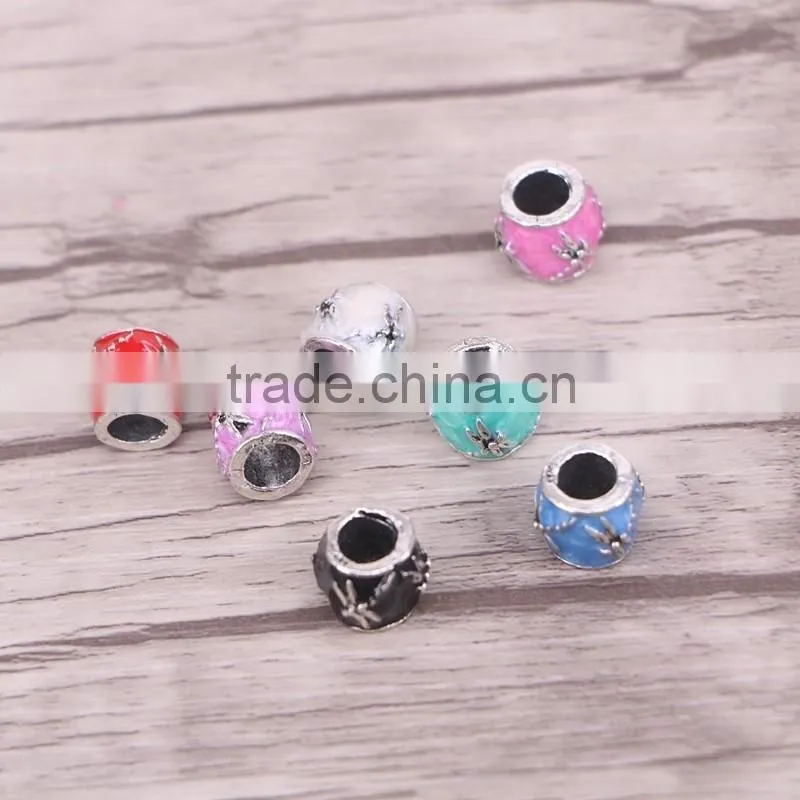 Enamel Tube Beads Big Hole Charm Antique Siver Metal Beads fit Bracelet Jewelry