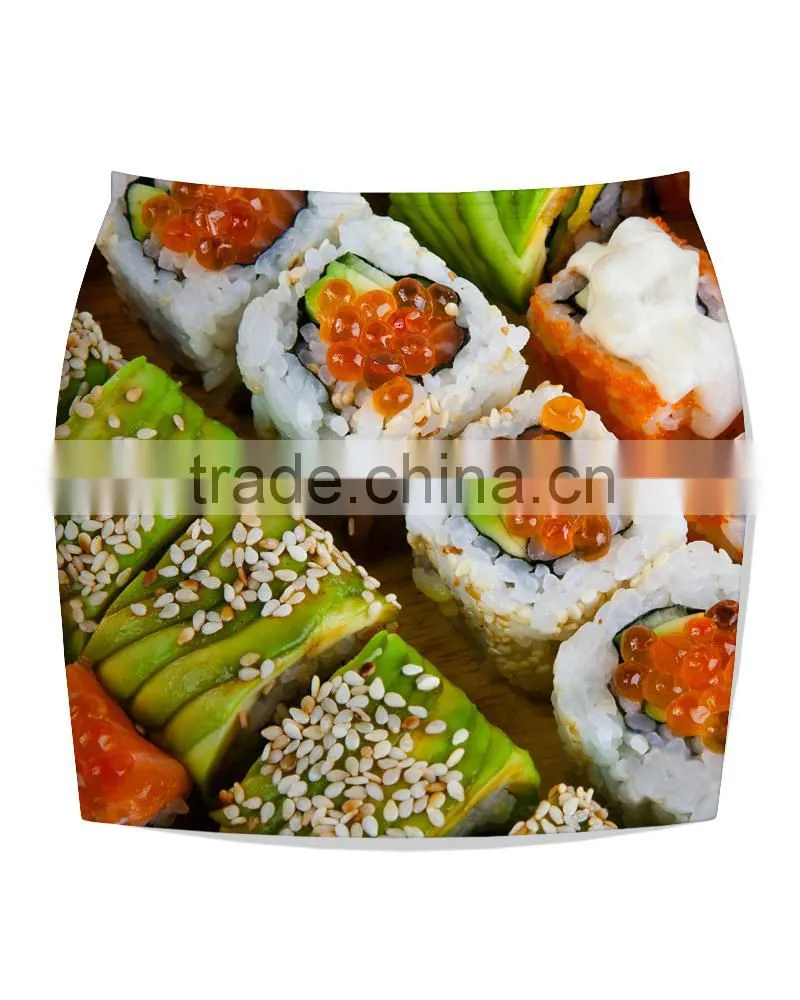 Cheap Price Skirt For Women Polyester and Spandex Sushi Print Skirt N20-17