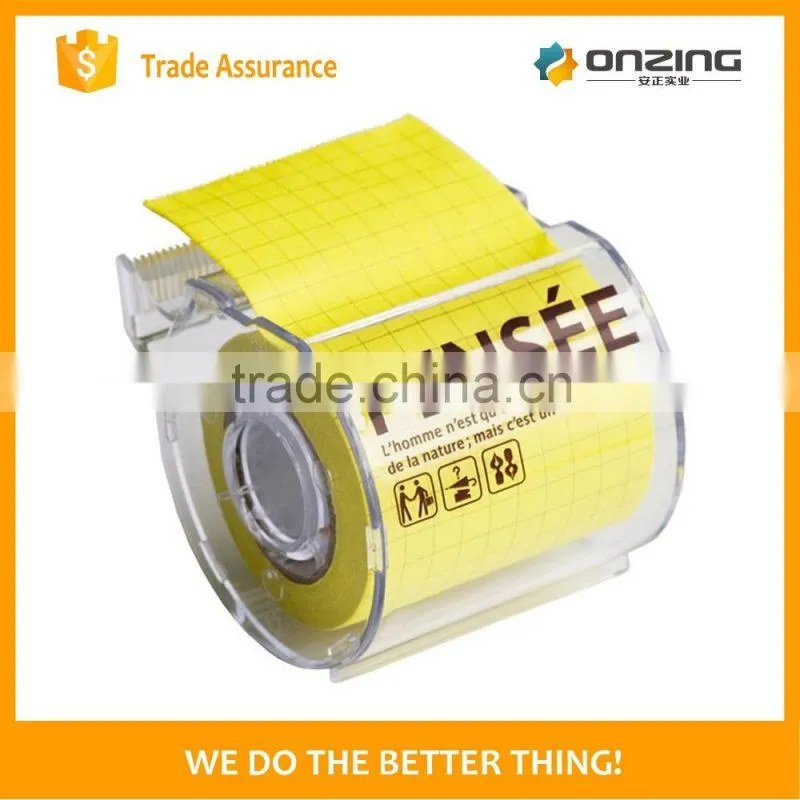 Roll sticky back notepad paper tape with dispenser