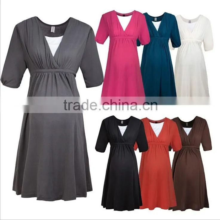 Comfortable Cotton Maternity Clothes Nursing Breastfeeding Dress