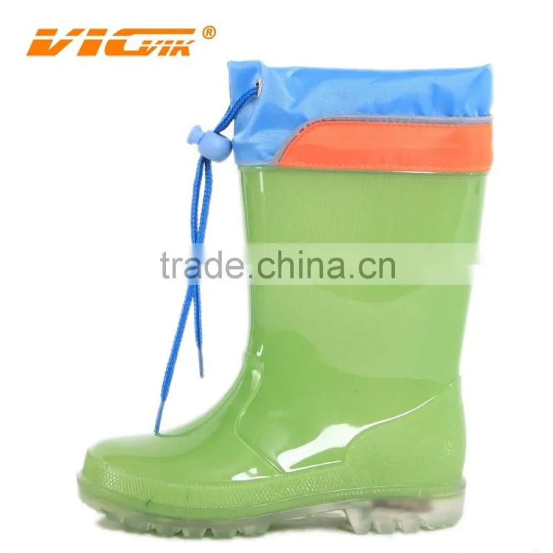 Hot sell green color cheap kids clear pvc rain boots