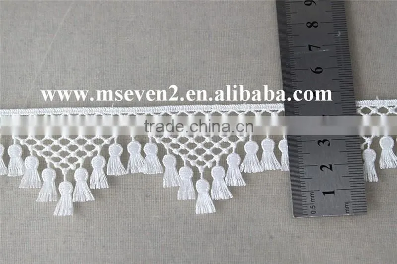 perfect style tassel lace trim 100% polyester embroidery triangle shaped lace in white for garment