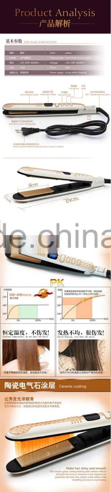 Professional popular top quality ceramic coating hair straightener with LED display