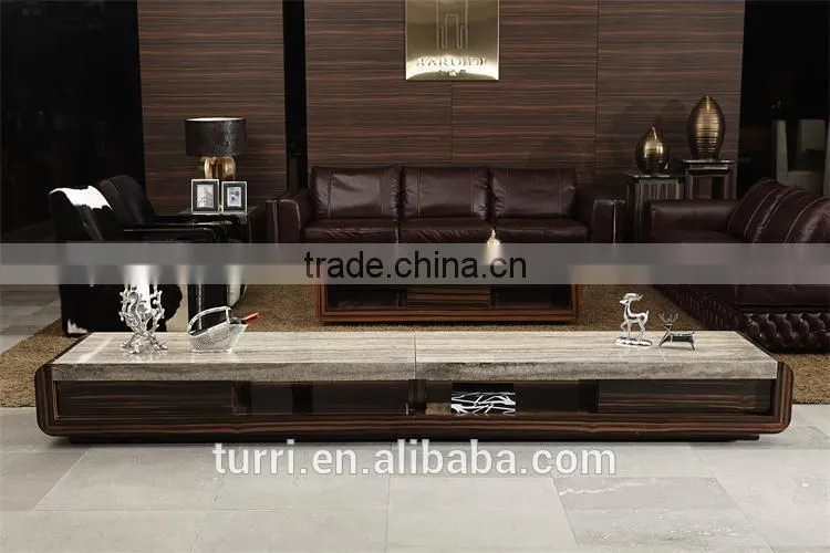 Modern High Gloss White TV stand with natural marble top
