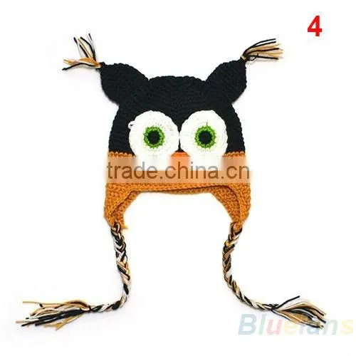 Multicolor Infant Toddler Handmade Knitted Crochet Baby Hat owl hat Cap