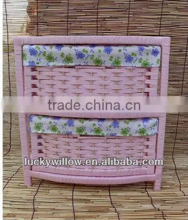 wooden&willow storage cabinet /storage drawers with 2 basket