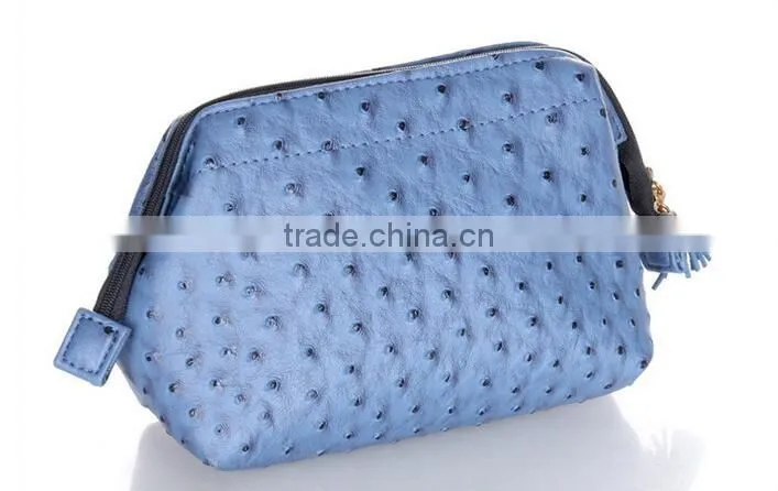 Fashion PU Ostrich Grained Leather Makeup Cosmetic Pouch Bag Storage Holder Case Hand Bag