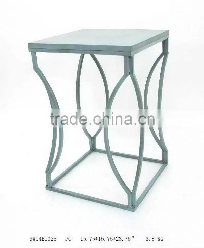 handmade tea table with wood top and metal leg in gray
