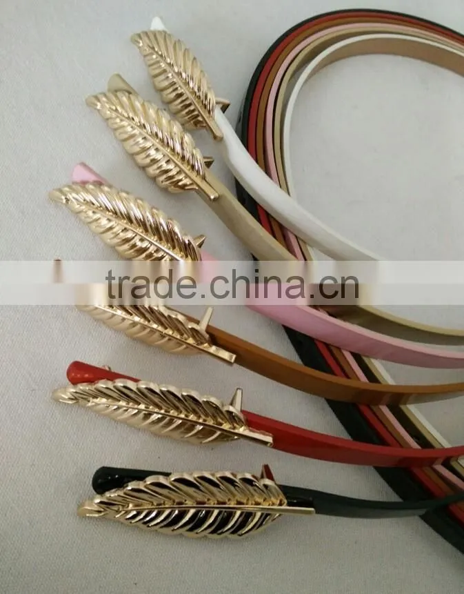 Wholesale leaf pattern alloy buckle sex women lady thin PU waist belt