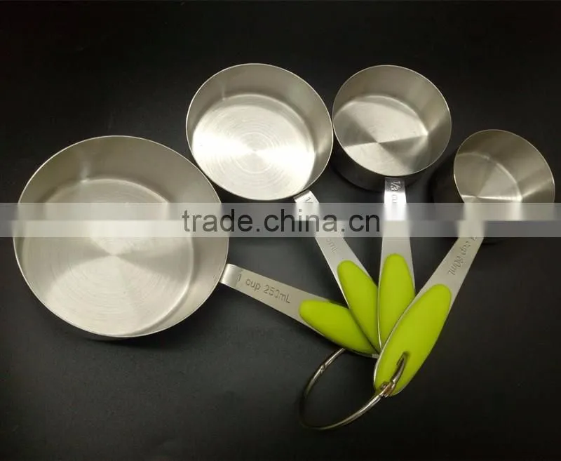 4 Pieces Stainless Steel Measuring Cups and Spoons Set with Silicone Handle Grip for baking accessories