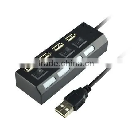 2016 new arrival USB 2.0 high speed 4 in 1 HUB with blue LED for power