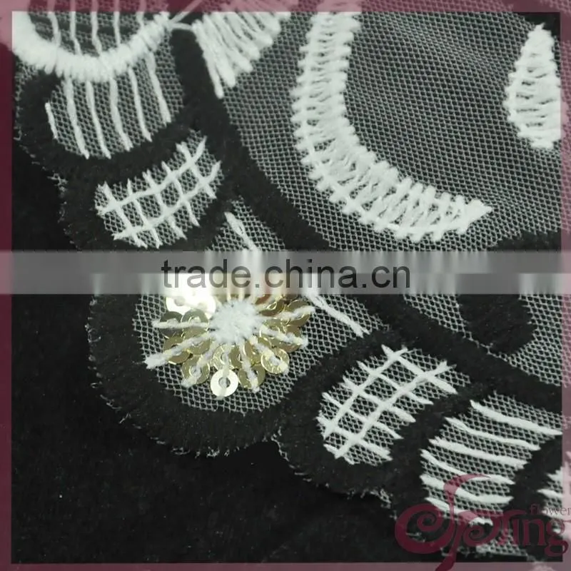 Vine flower embroidery french lace fabric, mesh embroidered sequin fabric for dress