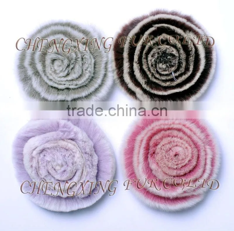 CX-A-36 Ladies Genuine Mink Rex Rabbit Fur Flower Brooch Pin