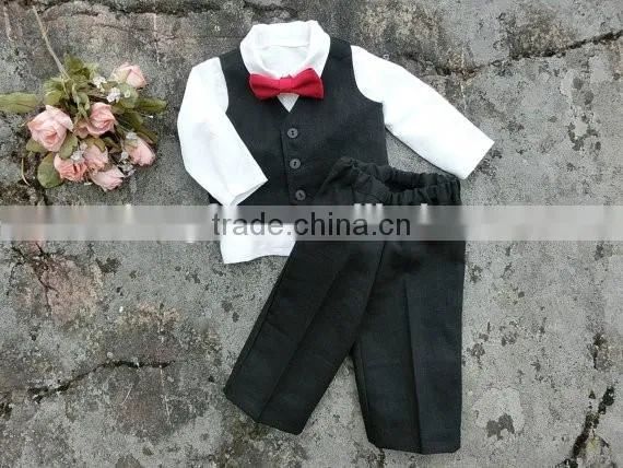 Cute Baby Boy Suit 3pcs Linen Ring Bearer Wear Shirts+Pants+Waistcoat