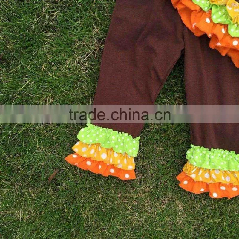 2T-7 new baby girls thanks giving pant outfits turkey boutique outfits matching hair bows and chunky necklace set