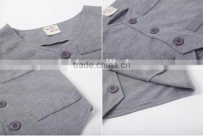 2016 Baby Boy Clothing sets Cotton Boy Suit With Vest And Grid Tops Grey Pants Infant Wear Kids Clothes Child Apparel
