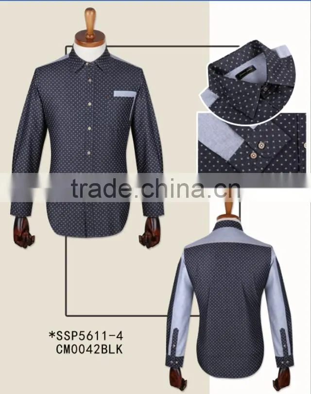 New design 100% cotton dot denim high fashion casual shirts for men