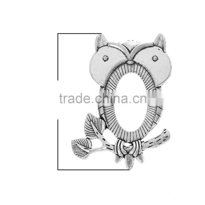 Cabochon Owl Halloween Ornaments Antique Silver Cabochon Setting(Fits 3cm x 2cm) 5.1cm x 3.7cm(2" x 1 4/8"),10PCs