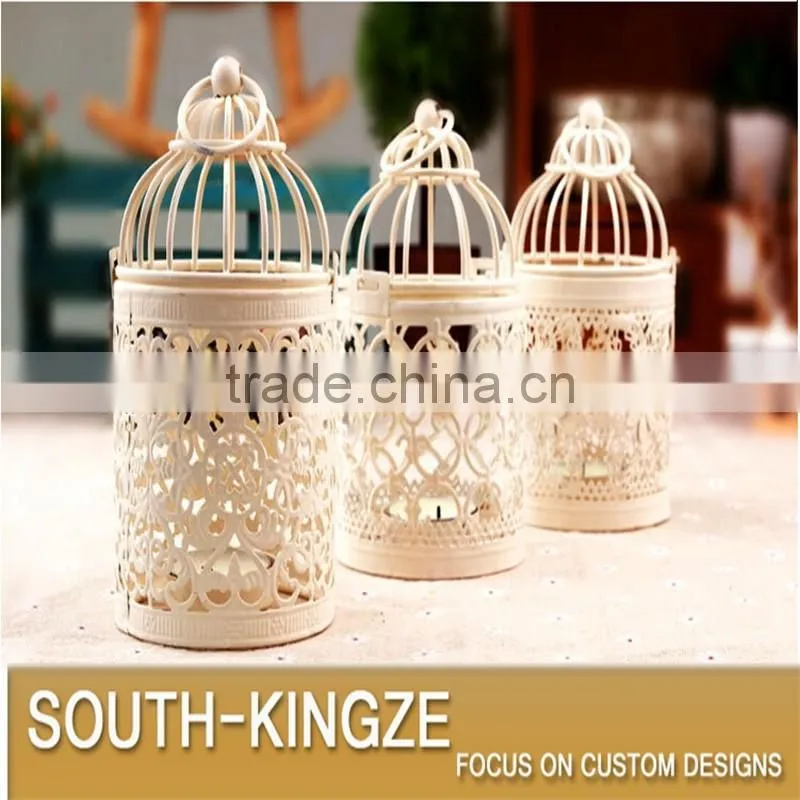 White Color Through-Engraving Iron Metal Candlestick
