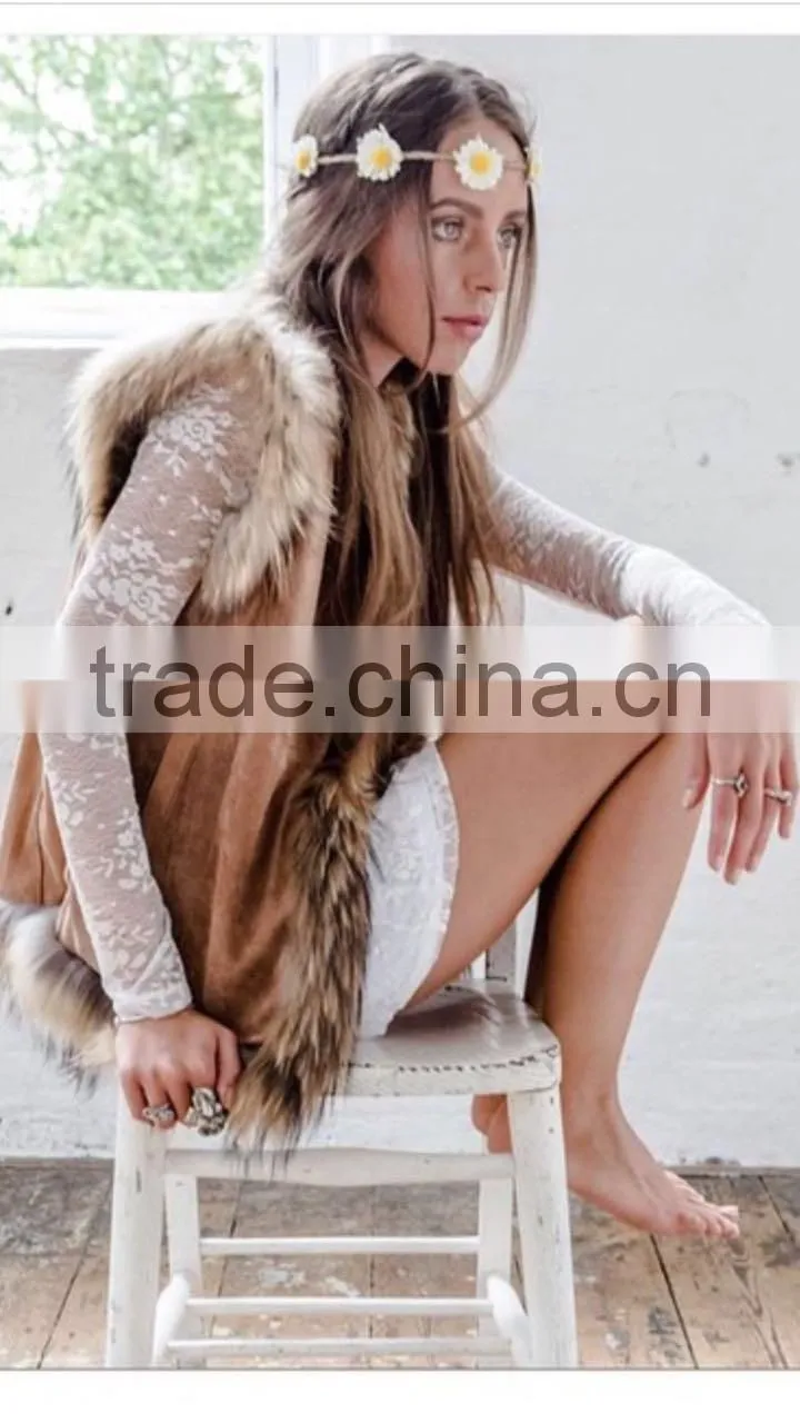 YR098 Genuine Suede Leather With Raccoon Fur Trimming Vest