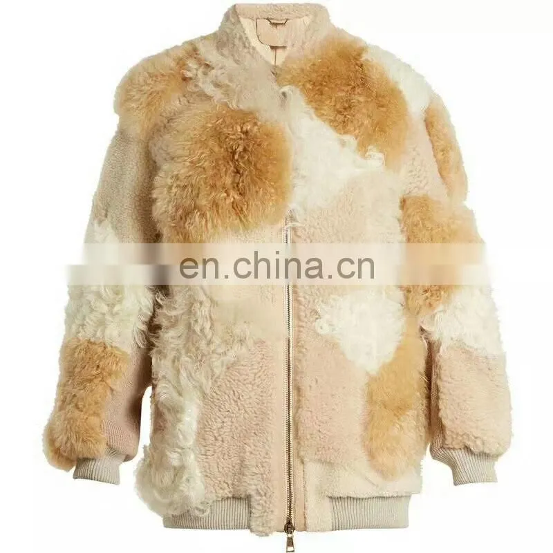 Wholesale Winter Celebrity Fashion Style Double Face Lamb Leather Fur Jacket