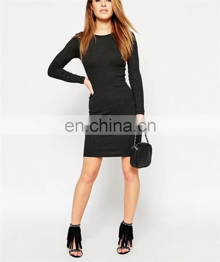 Wholasale Elegant Ladies High Neck Long Sleeve in Rib Petite Mini Bodycon Dresses