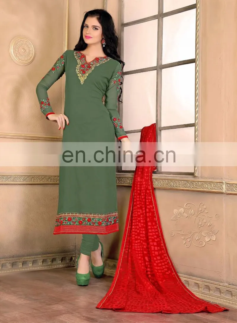 Green Colored Georgette Semi-stiched Salwar Suit For Party Wear