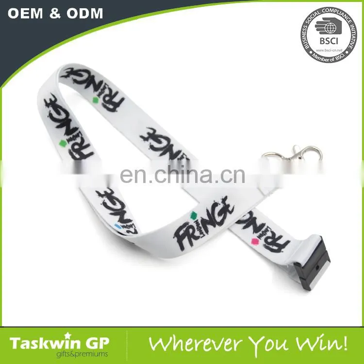 Wholesale 2017 hot sale custom polyester printing white lanyard clip
