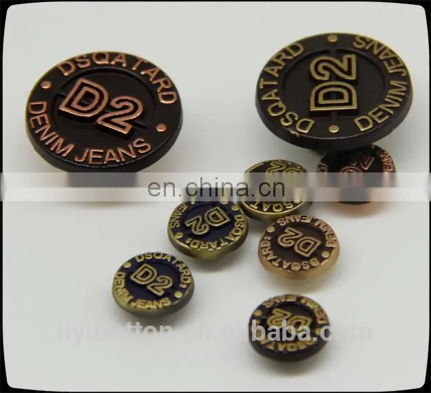 whole sales fancy custom metal embossed logo button for jeans