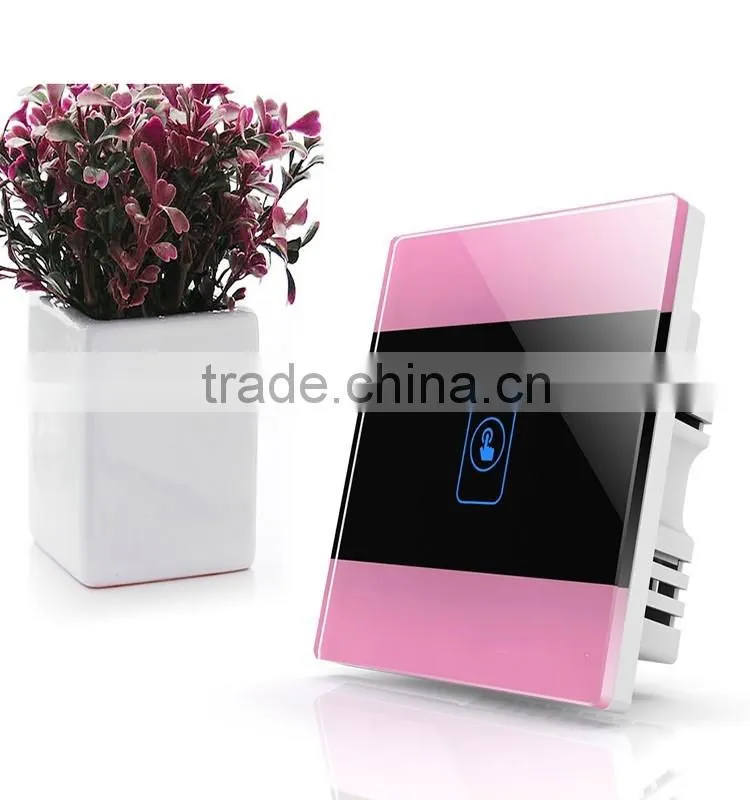 Pink 1Gang Crystal Glass Panel Touch Smart Home Wall Switch