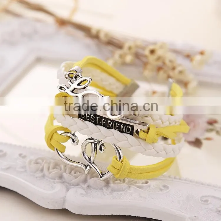 Hot Selling Multilayer Leather Weave Bracelets Bestfriend Jewelry 2016