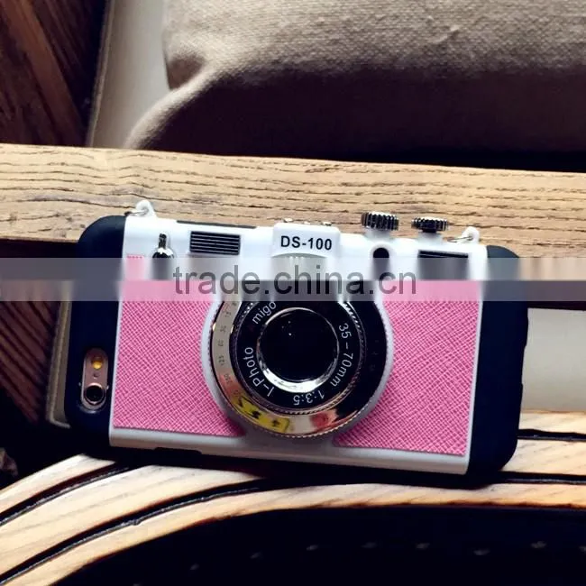 For iPhone 6S/6SPlus Fashion design 3 in 1 Creative Silicone Camera Back Case Cover With Strap pink