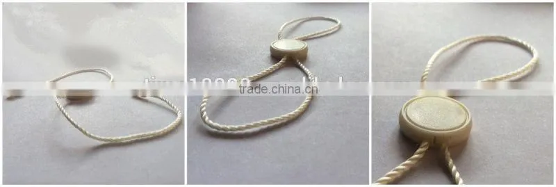 china quality string seal tag, hang tag string, garment plastic seal tag Beige seal tag metal beads string curtain