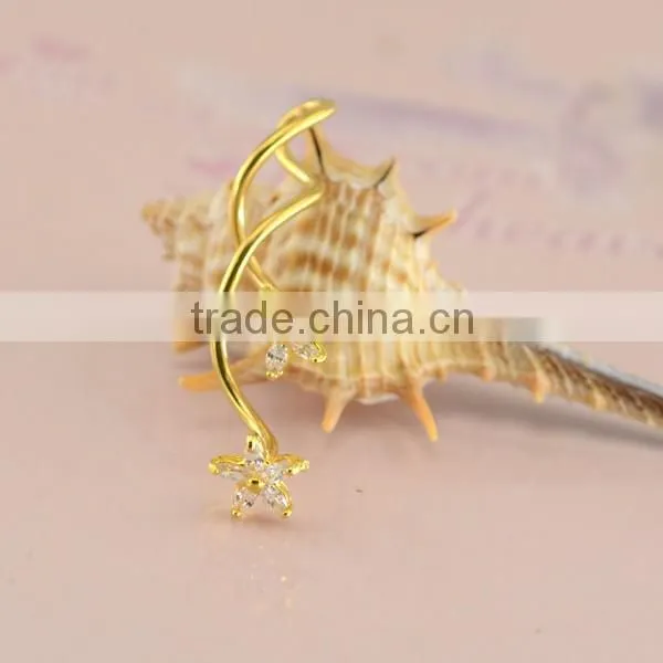 Fashionable design gold plated flower zircon industrial navel piercing jewelry