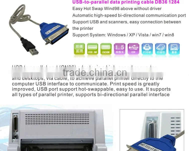 SLT Hot Sale USB to Printer IEEE 1284 Parallel Printer Port 36Pin Cable 1.5M