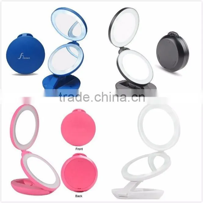 Wholesale 2 sides Magnifying Folding LED 1x & 10X Magnification Cosmetic Lighted Travel LED Light Makeup Mirror