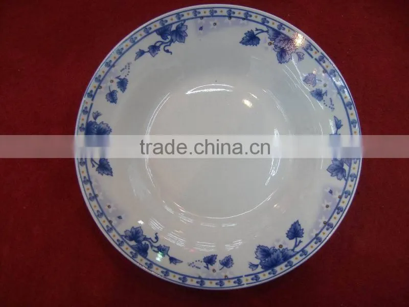 Mid east hot design ceramic deep cut edge plate with flower/lowest price soup plate