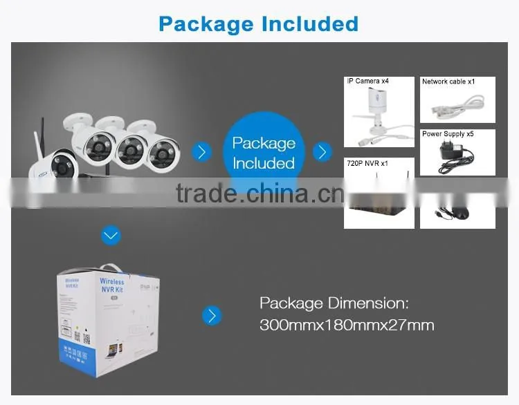 4channel 720P 1MP night vision IR led infrared security camera system wireless camera nvr kit