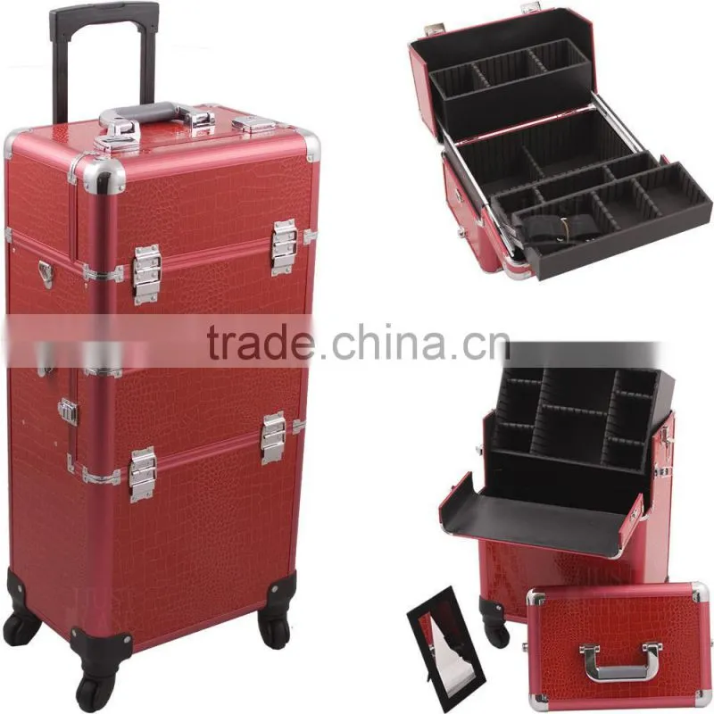 Rolling Makeup Case Pro Cosmetic Hair Stylist Storage Wheeled Trolley