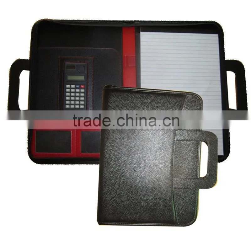 Portable Leather Bound Document Folder With Carry Handle