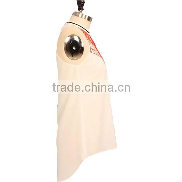 2016 sexy white chiffon tank tops hollow out neck chiffon tank tops