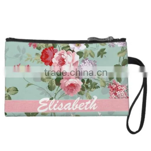 Customizable design flowers canvas wristlet clutch bags