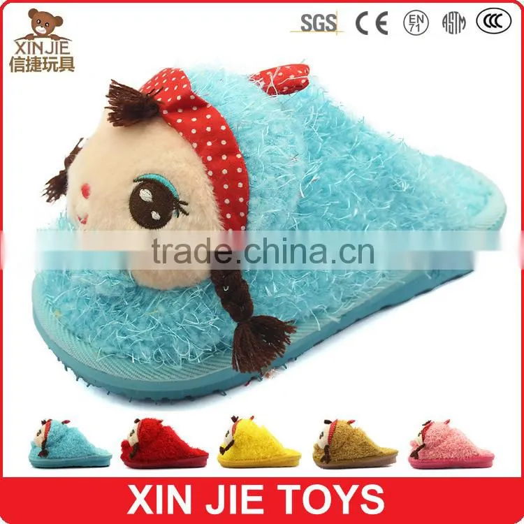 custom made kids indoor slippers children plush animal slippers nice design cute doll plush slippers