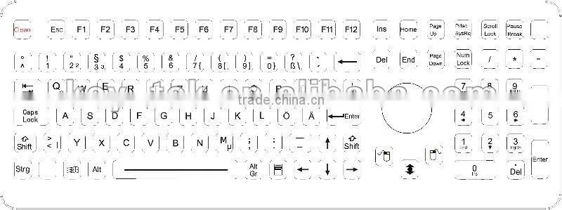 Industrial keyboard with optical trackball compact design and custom layout